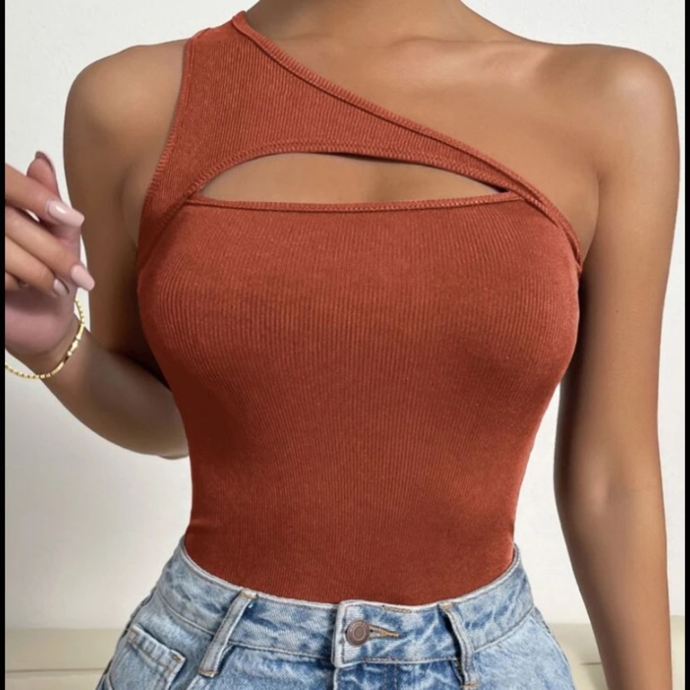 One Shoulder Cut Out Rib Knit Bodysuit